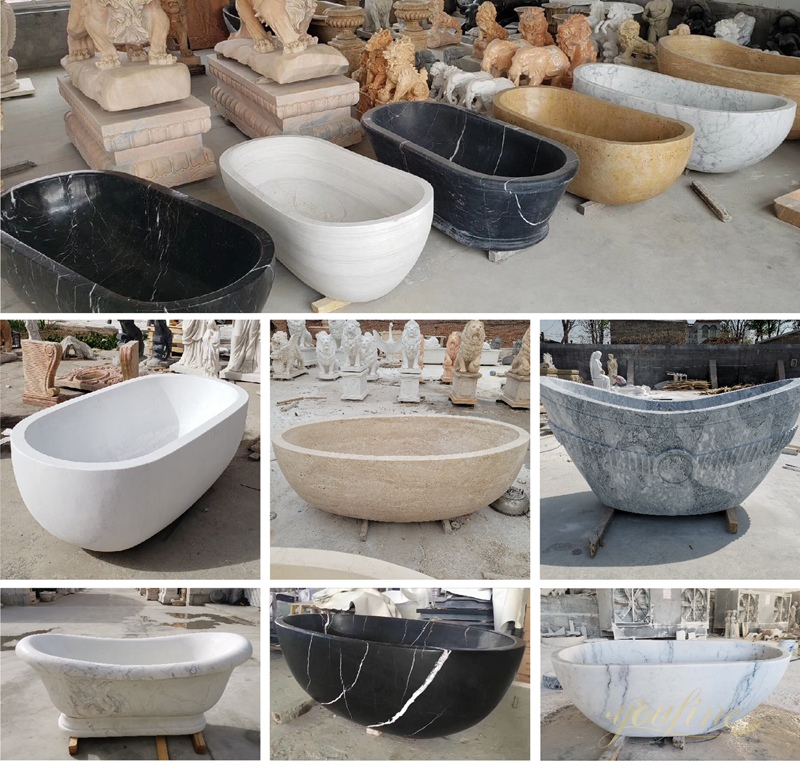 Luxurious Natural Black Marble Bathtub with Carvings