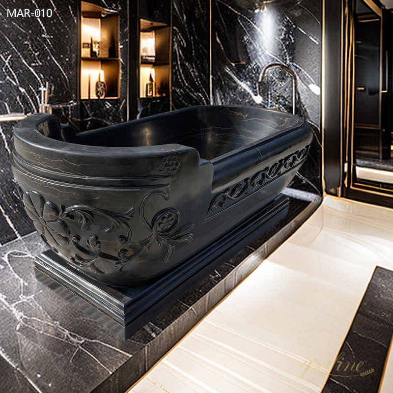 Luxurious Natural Black Marble Bathtub with Carvings