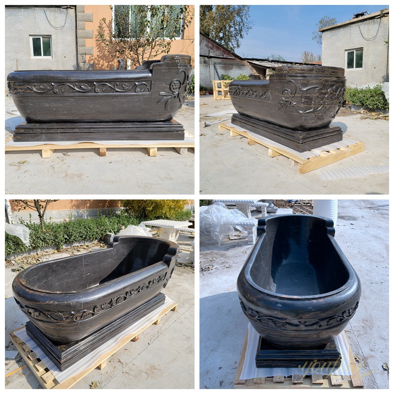 Luxurious Natural Black Marble Bathtub with Carvings