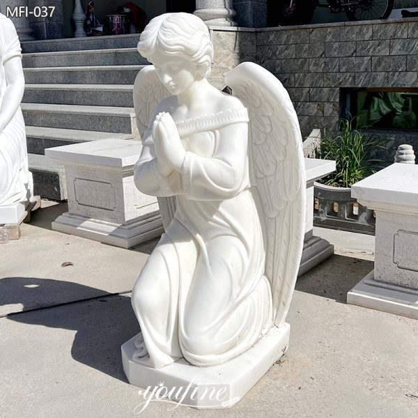 Marble Kneeling Angel Statue for Cemetery on Sale