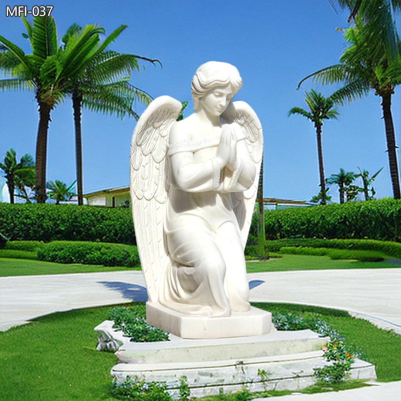 Life-Size Marble Kneeling Angel Statue for Cemetery on Sale