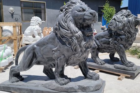 Pair of Black Marble Lion Statue Low Price Factory Supply