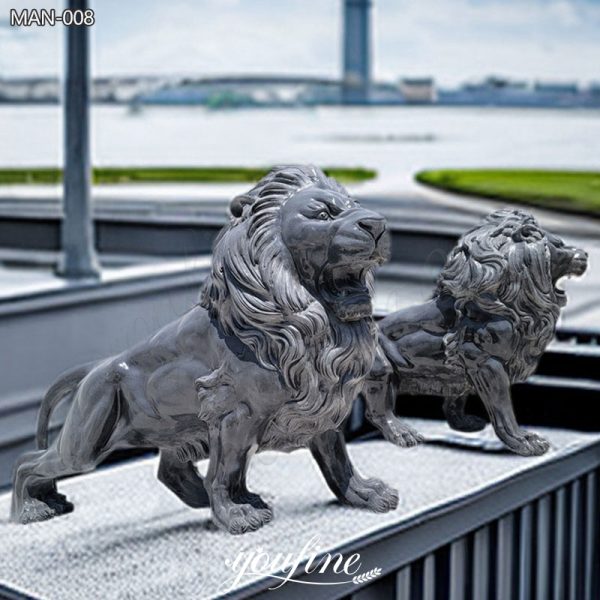 Pair of Black Marble Lion Statue Low Price Factory Supply
