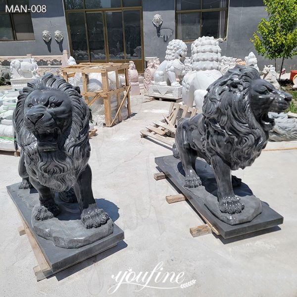 Pair-of-Black-Marble-Lion-Statue-Low-Price-Factory-Supply