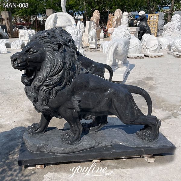 Pair-of-Black-Marble-Lion-Statue-Low-Price-Factory-Supply