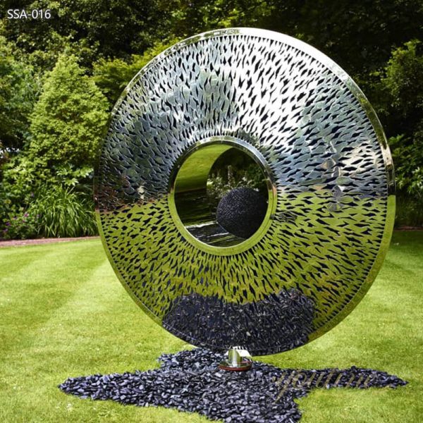 Stainless Steel Hollow Disc Sculpture on a Stand