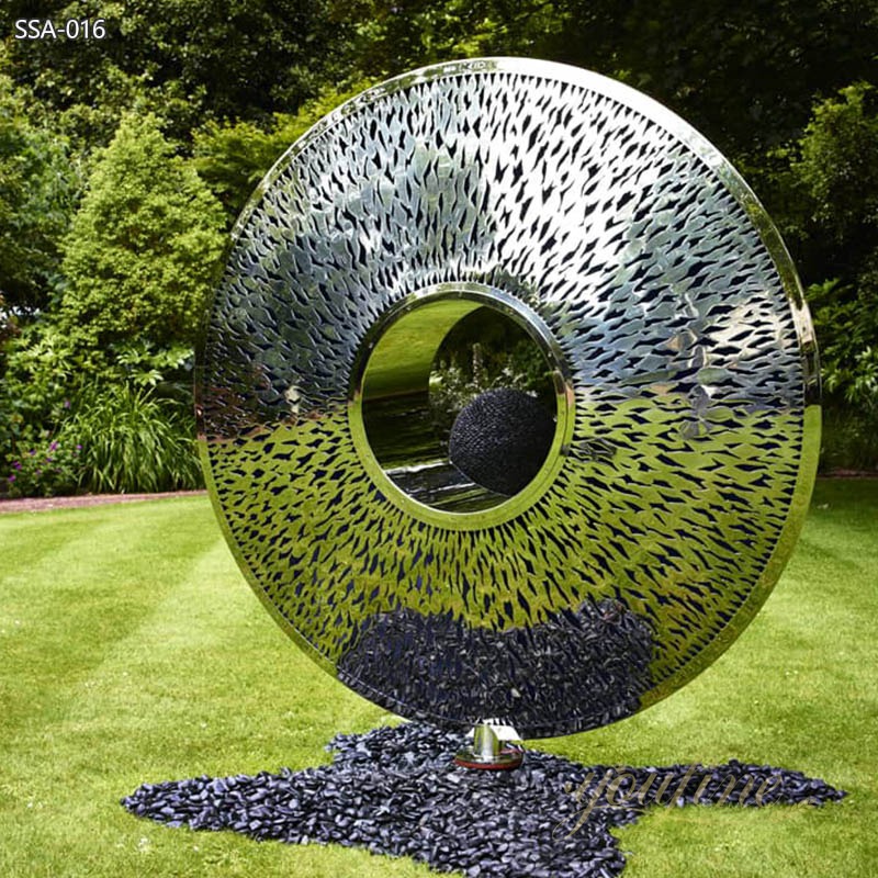 Stainless Steel Hollow Disc Sculpture on a Stand 