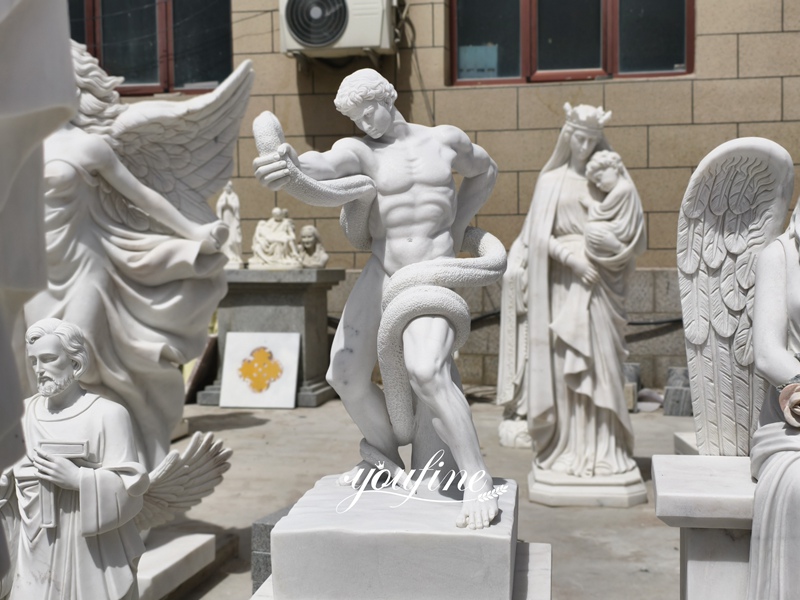 Athlete Wrestling with a Python Replica Marble Statue