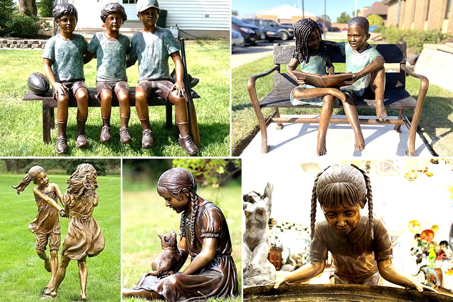 Bronze Little Boy Fishing Statue Yard Decor Factory Supply BOK1