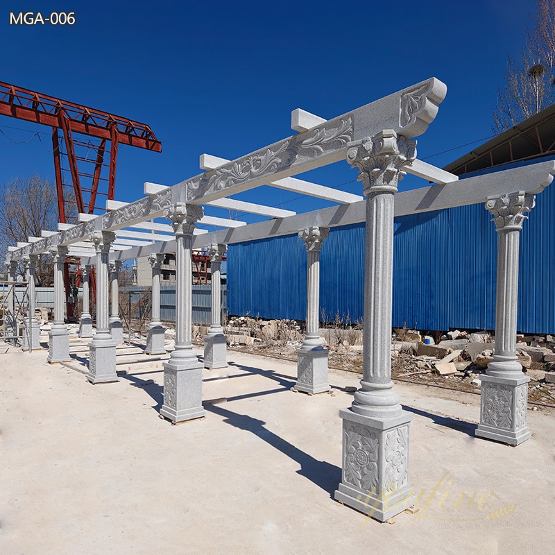 Large Granite Stone Pergola with Carvings