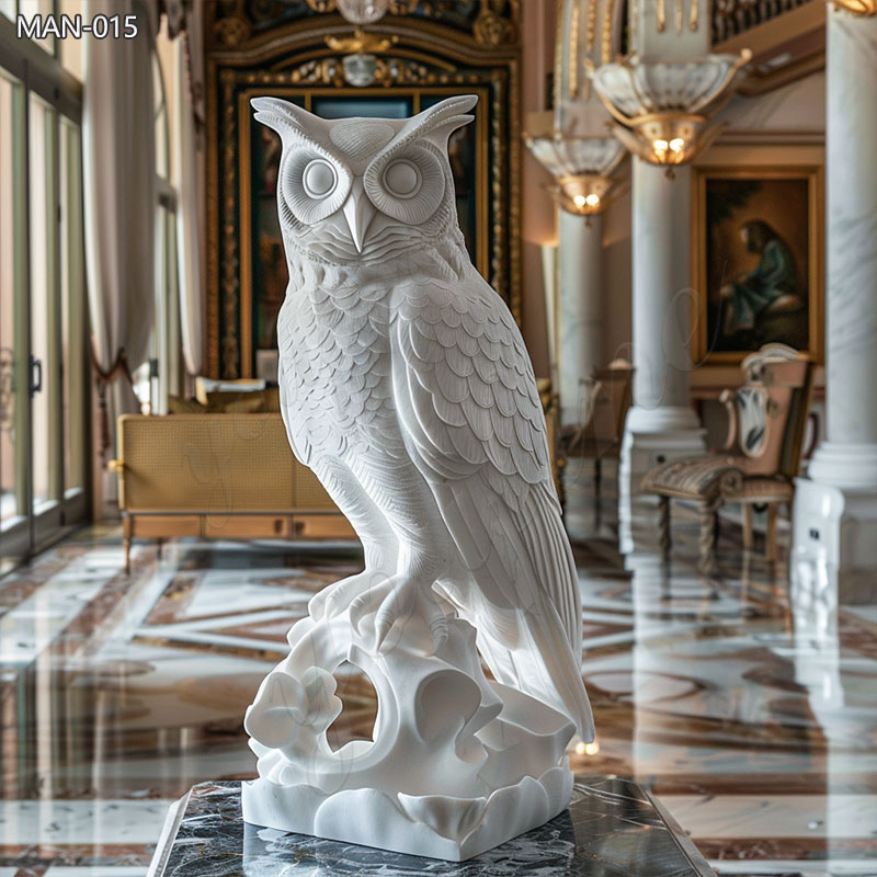 Large White Marble Owl Sculpture for Indoor Decoration for Sale