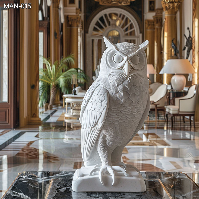 Large White Marble Owl Sculpture for Indoor Decoration for Sale