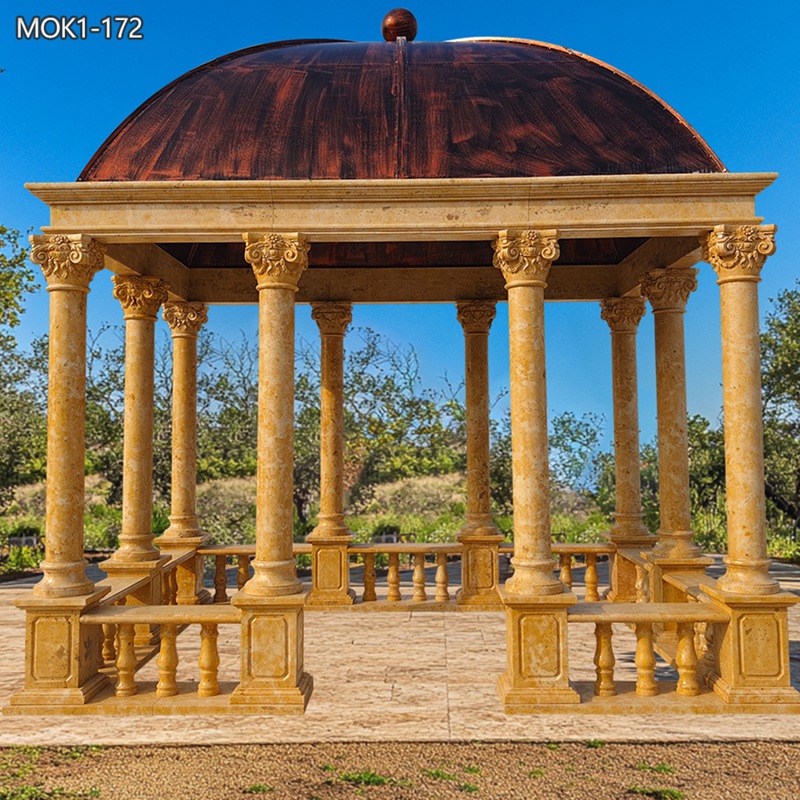 hand carved Natural Beige Marble Large Square Gazebo for Outdoor
