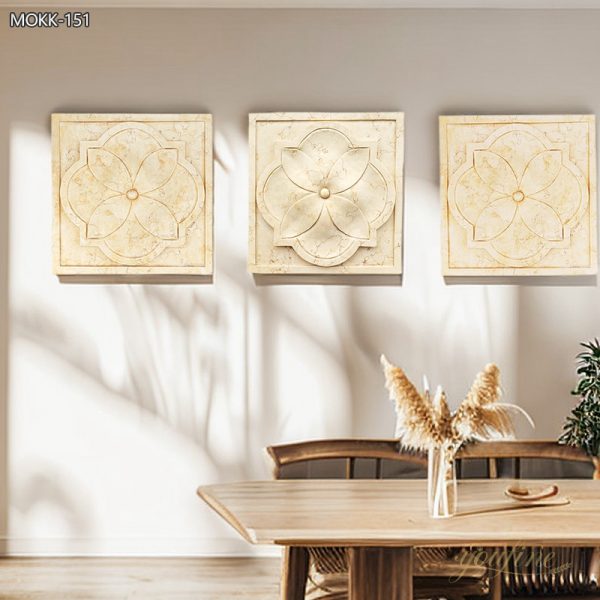 Natural Egyptian Beige Marble Flowers Relief Sculpture Supplier