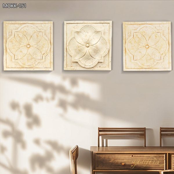 Natural Egyptian Beige Marble Flowers Relief Sculpture Supplier