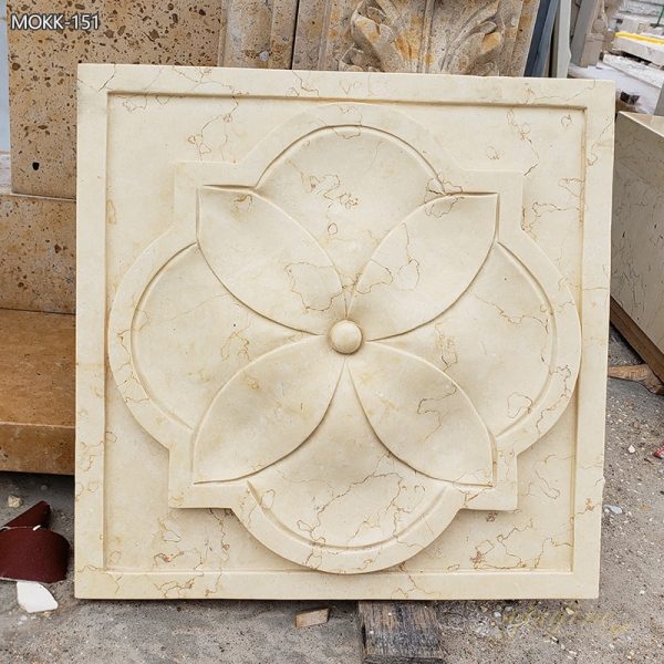 Natural Egyptian Beige Marble Flowers Relief Sculpture Supplier