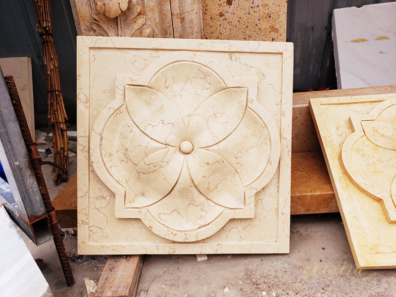Natural Egyptian Beige Marble Flowers Relief Sculpture Supplier