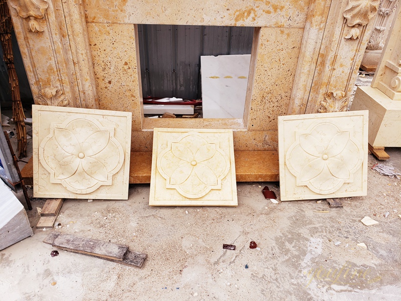 Natural Egyptian Beige Marble Flowers Relief Sculpture Supplier