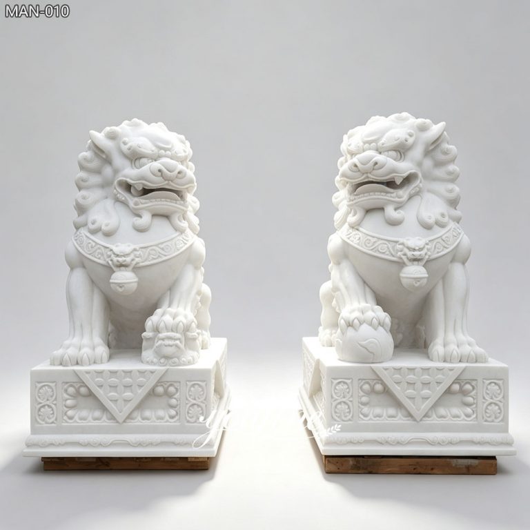 Garden Foo Dogs Marble Statue Front Porch Decor for Sale