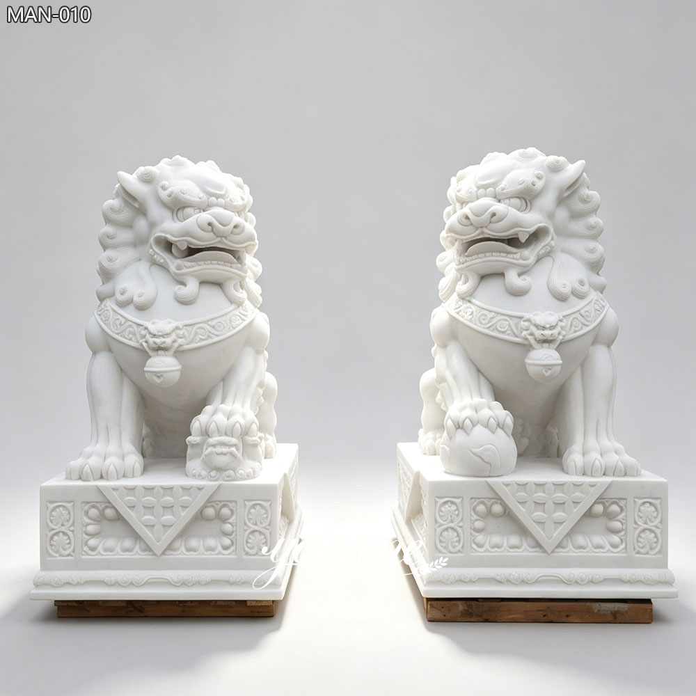 Estatua de mármol de perro Foo para jardín, decoración de porche delantero a la venta
