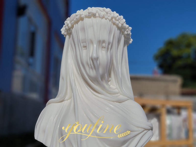 White Marble Veiled Lady Bust Sculpture 1