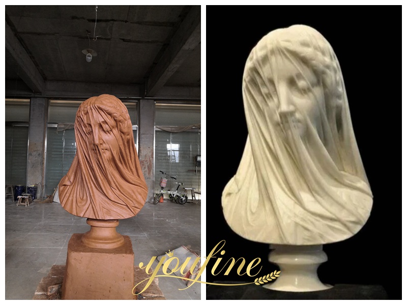 White Marble Veiled Lady Bust Sculpture