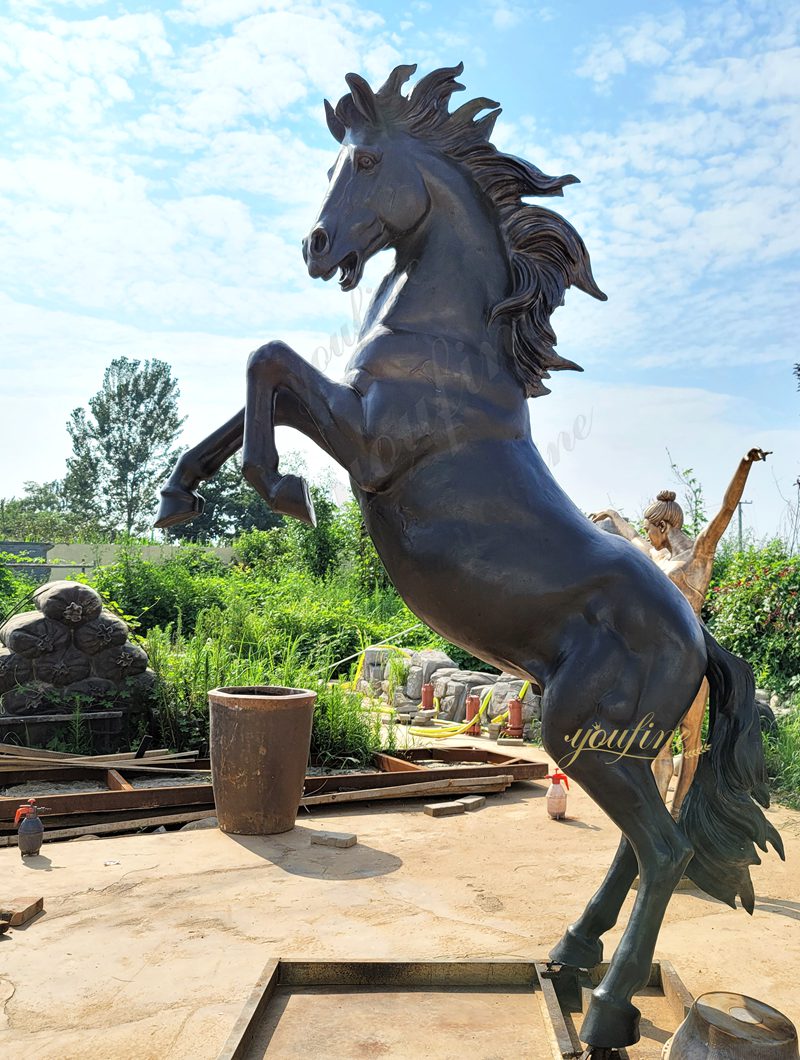YouFine Cast Black Rearing Horse Sculpture