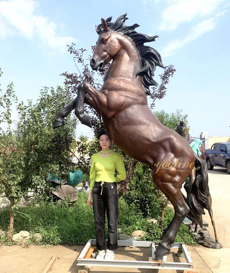 YouFine Cast Brown Rearing Horse Sculpture