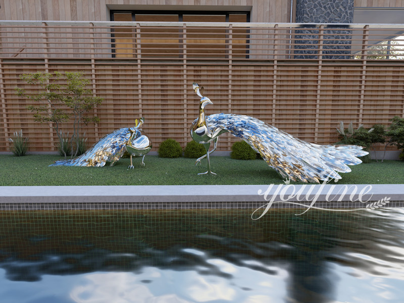 high polished metal peacock statue