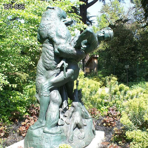 Giant Bronze Bear Hunter Statue Wildlife Commission Public Art Replica