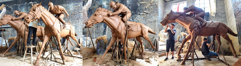lifesize race horse statue clay model