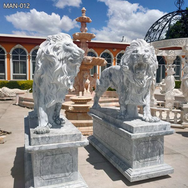 Outdoor Natural Grey Marble Lion Statue Home Decor for Sale