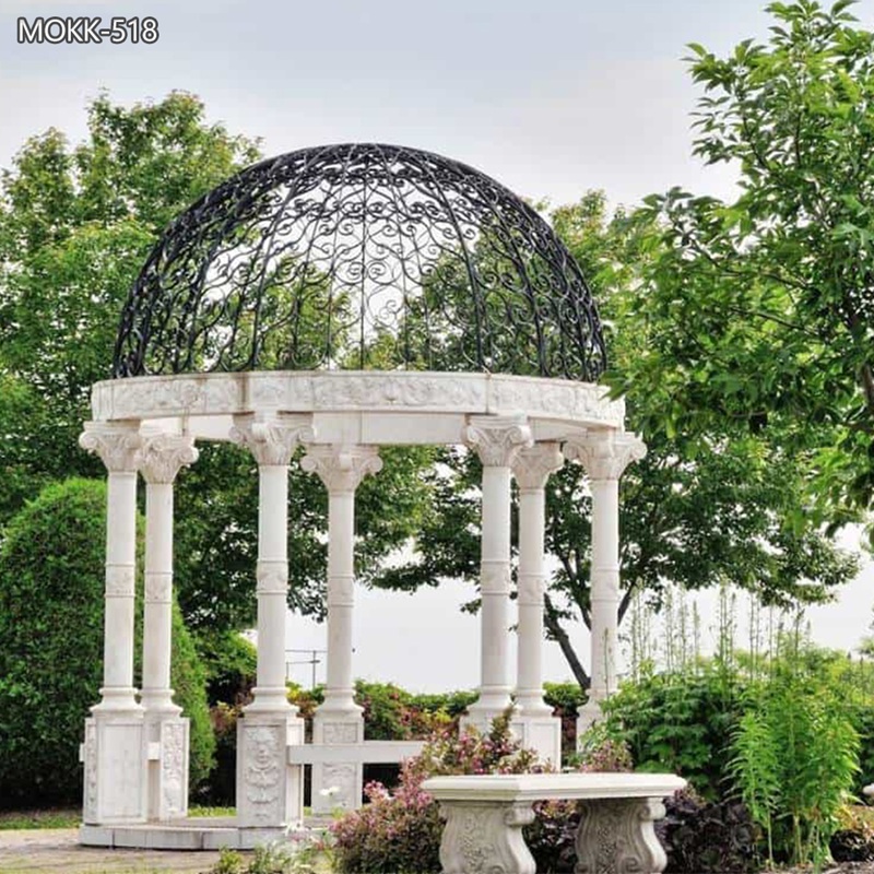 modern Marble Round Gazebo with Iron Dome for garden