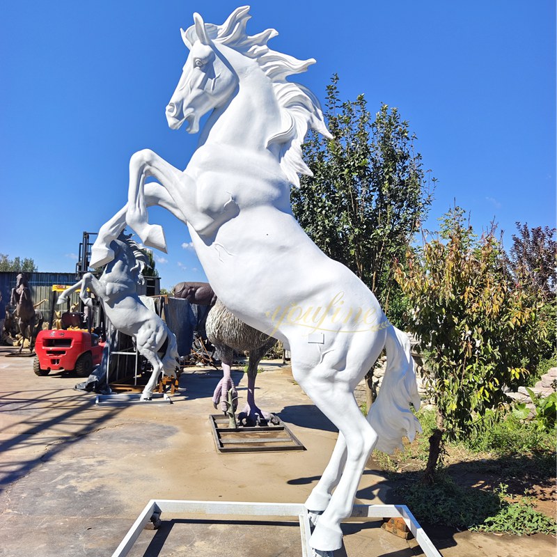 white Bronze Rearing Horse Statue