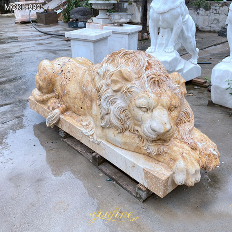 Natural Beige Stone Lion Statue Garden Decor for Sale MOKK-890