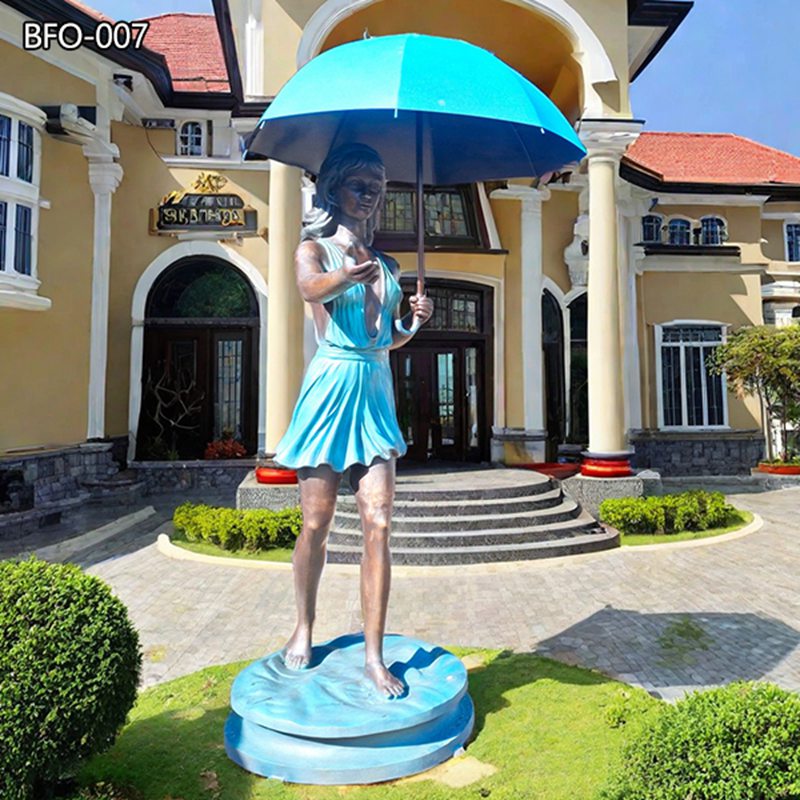 Life Size Bronze Female Fountain Holding Umbrella Art for Sale