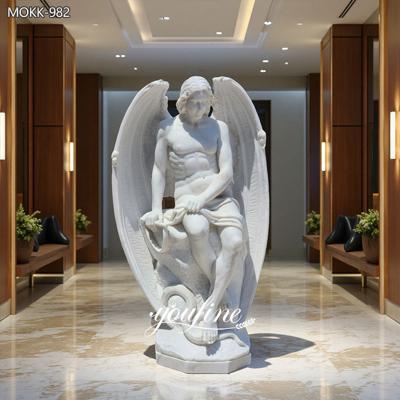 Hand Carved Religious Marble Lucifer Sculpture for Sale MOKK-982