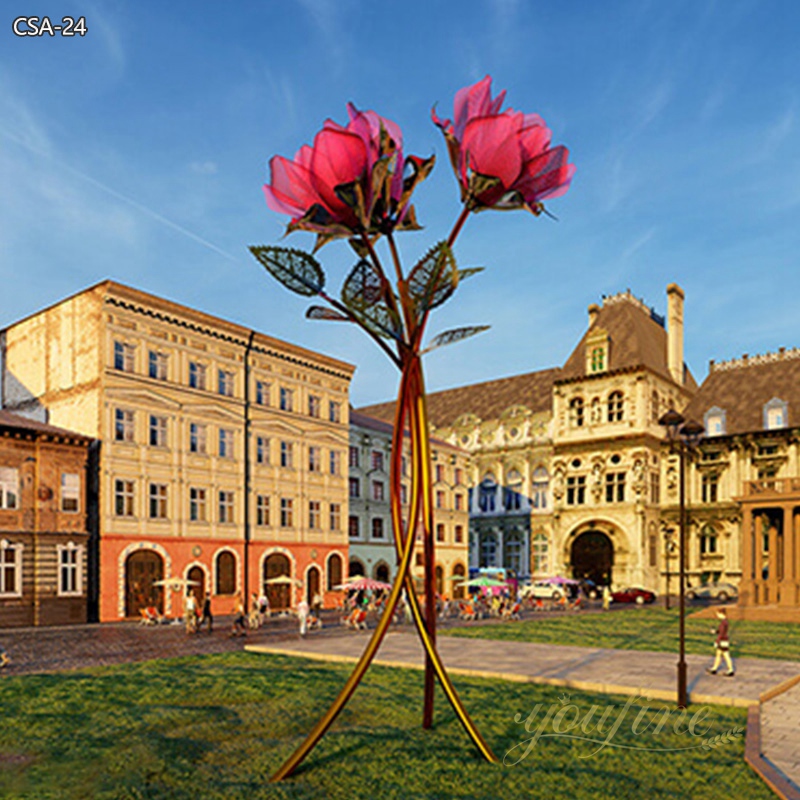 Large Art Metal Rose Sculpture for Square