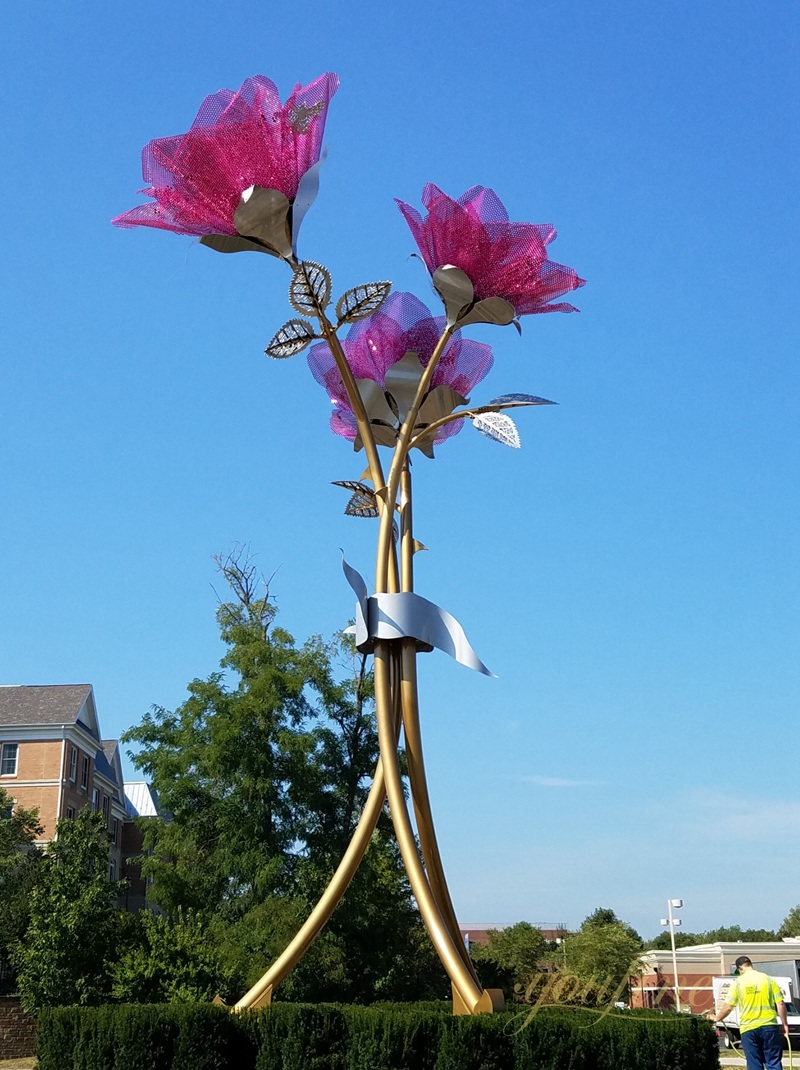 Large Art Metal Rose Sculpture for Square