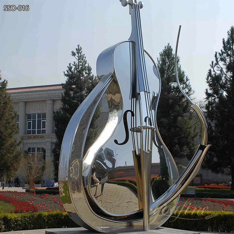 Large Stainless Steel Cello Sculpture Outdoor Square Decor