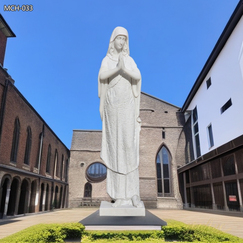 Tall Thin Marble Statue of Mary for Church Garden