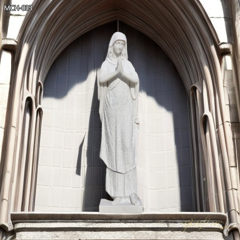 Tall Thin Marble Statue of Mary for Church Garden