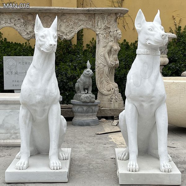 White Marble Dog statue for Front Porch Decor for Sale