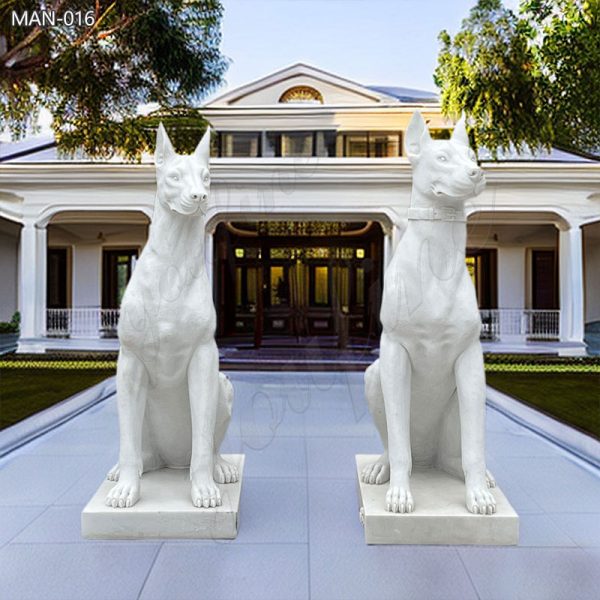 White Marble Dog statue for Front Porch Decor for Sale