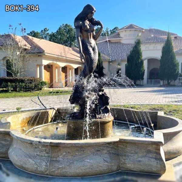 Large Outdoor Bronze Mermaid Fountain With Marble Pool for Sale