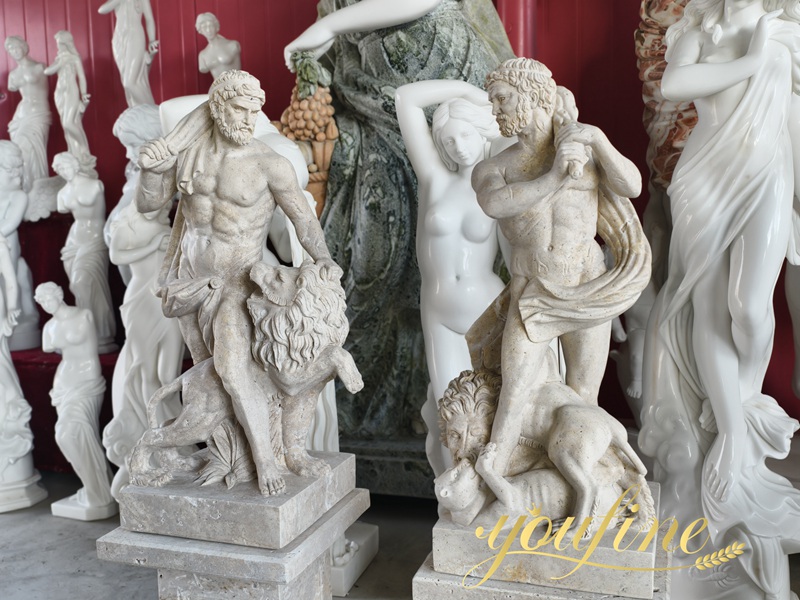 marble Hercules Statue with lion
