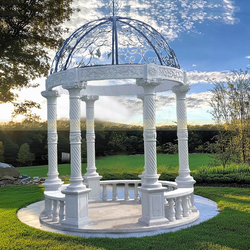 10 Foot Round White Marble Gazebo MOKK-35