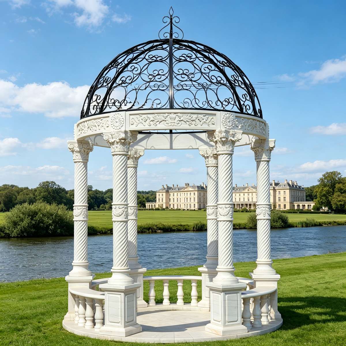 10 Foot Round White Marble Gazebo for Outdoor MOKK-35