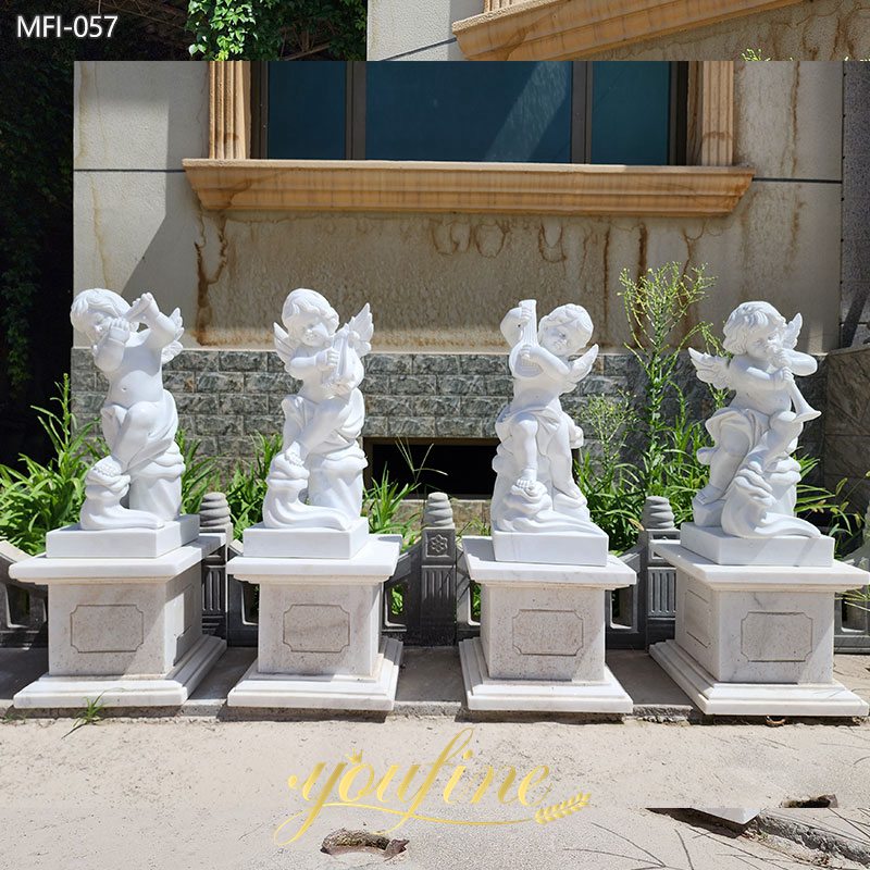 Hand-Carved White Marble Cherub Statue for Garden Decor