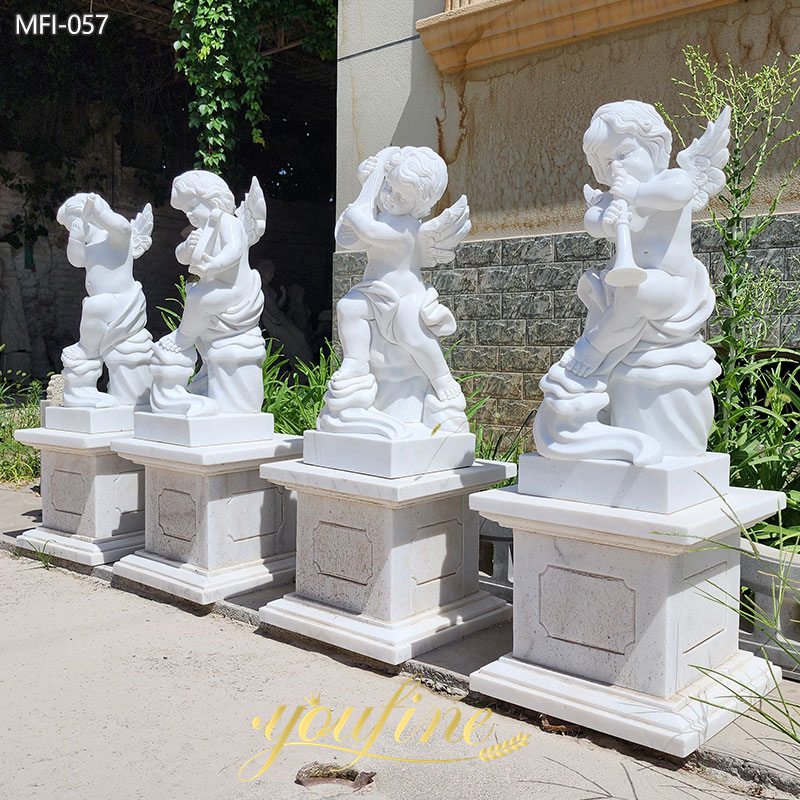 HandCarved White Marble Cherub Statue for Garden Decor
